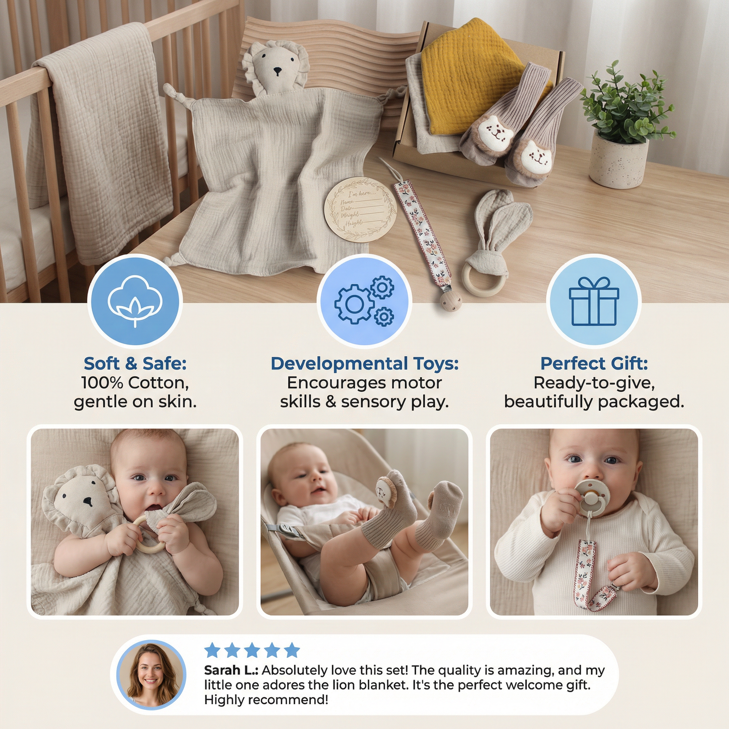 6-Piece Newborn Gift Box Set – Baby Essentials Starter Kit