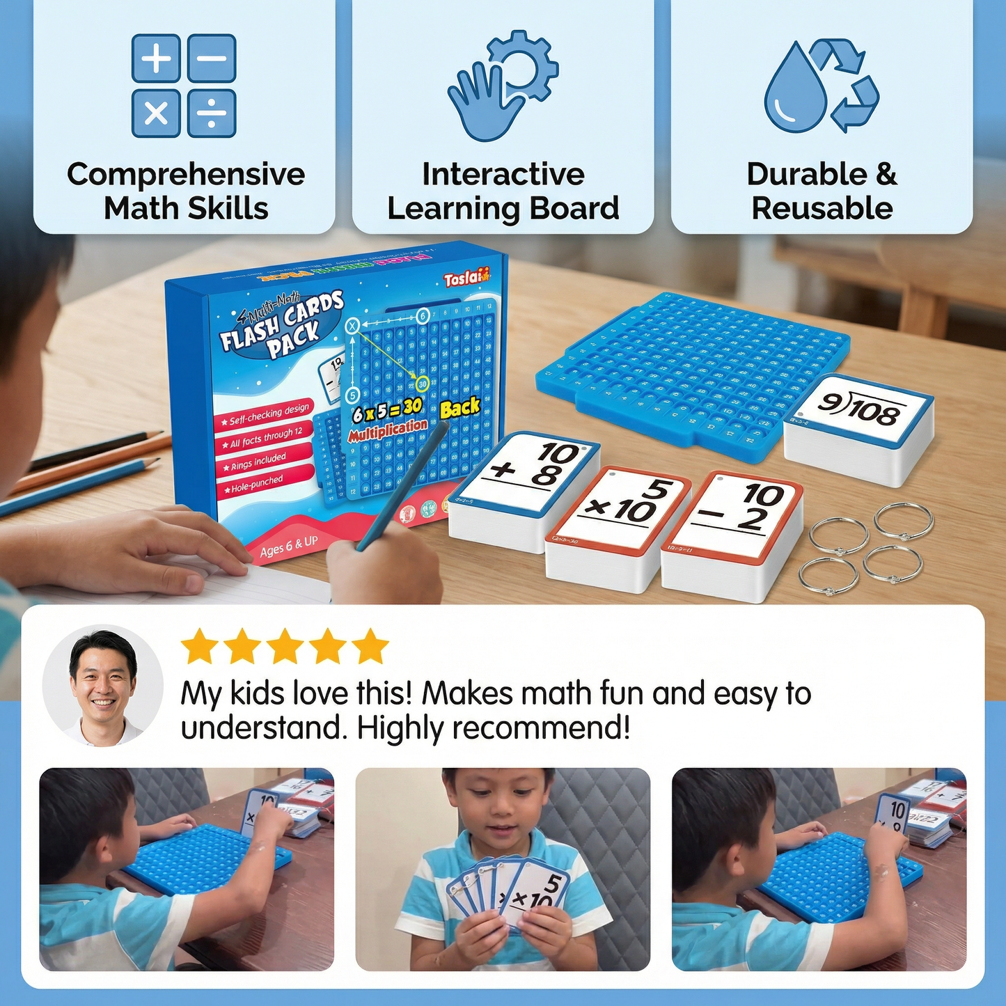 Math Learning Cards Set with Calculation Board – Addition, Subtraction, Multiplication & Division