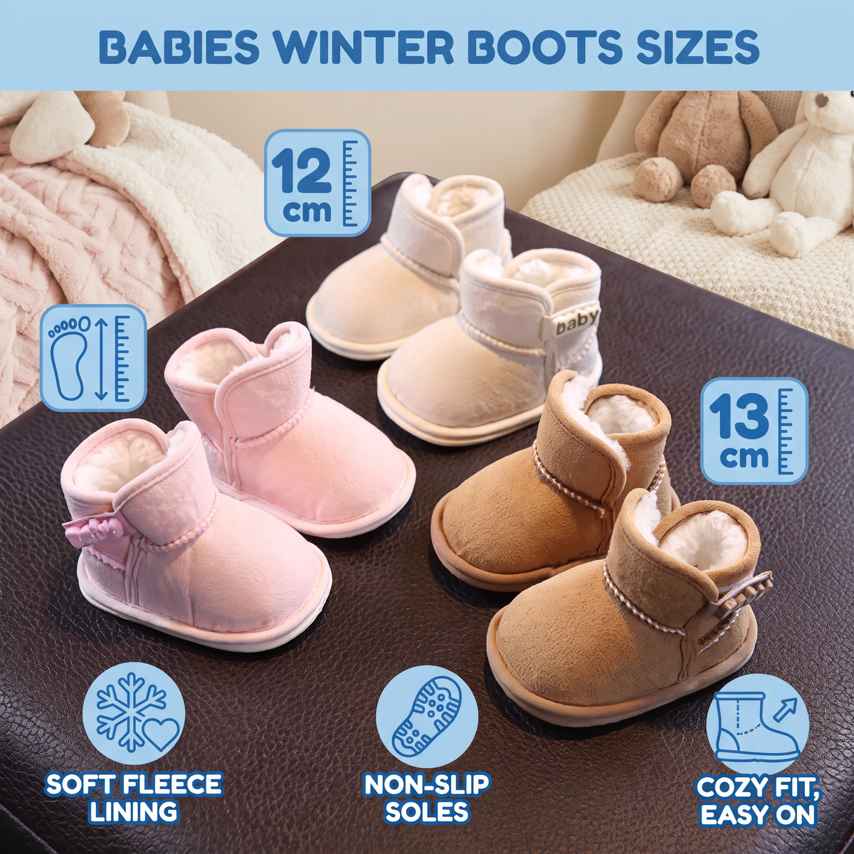 Fleece-Lined Baby Winter Boots with Soft, Non-Slip Soles