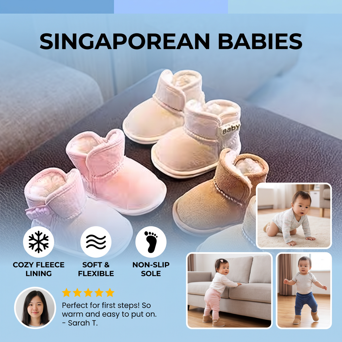 Fleece-Lined Baby Winter Boots with Soft, Non-Slip Soles