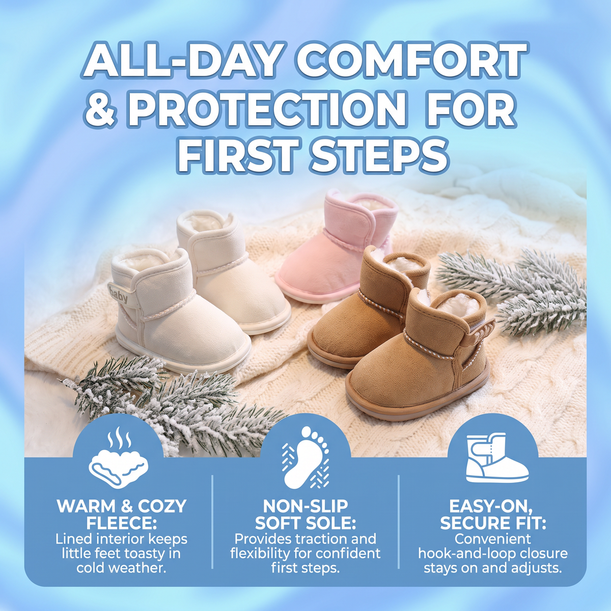Fleece-Lined Baby Winter Boots with Soft, Non-Slip Soles