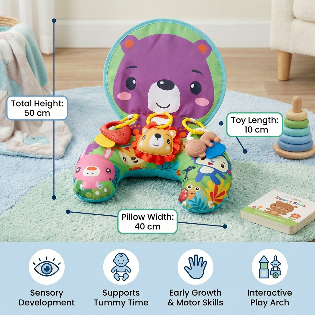Baby Training Pillow for Tummy Time with Play Arch – Supports Sensory Development & Early Growth