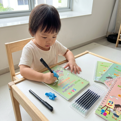 Magic Reusable Grooved Handwriting Practice Books with Disappearing Ink Pens