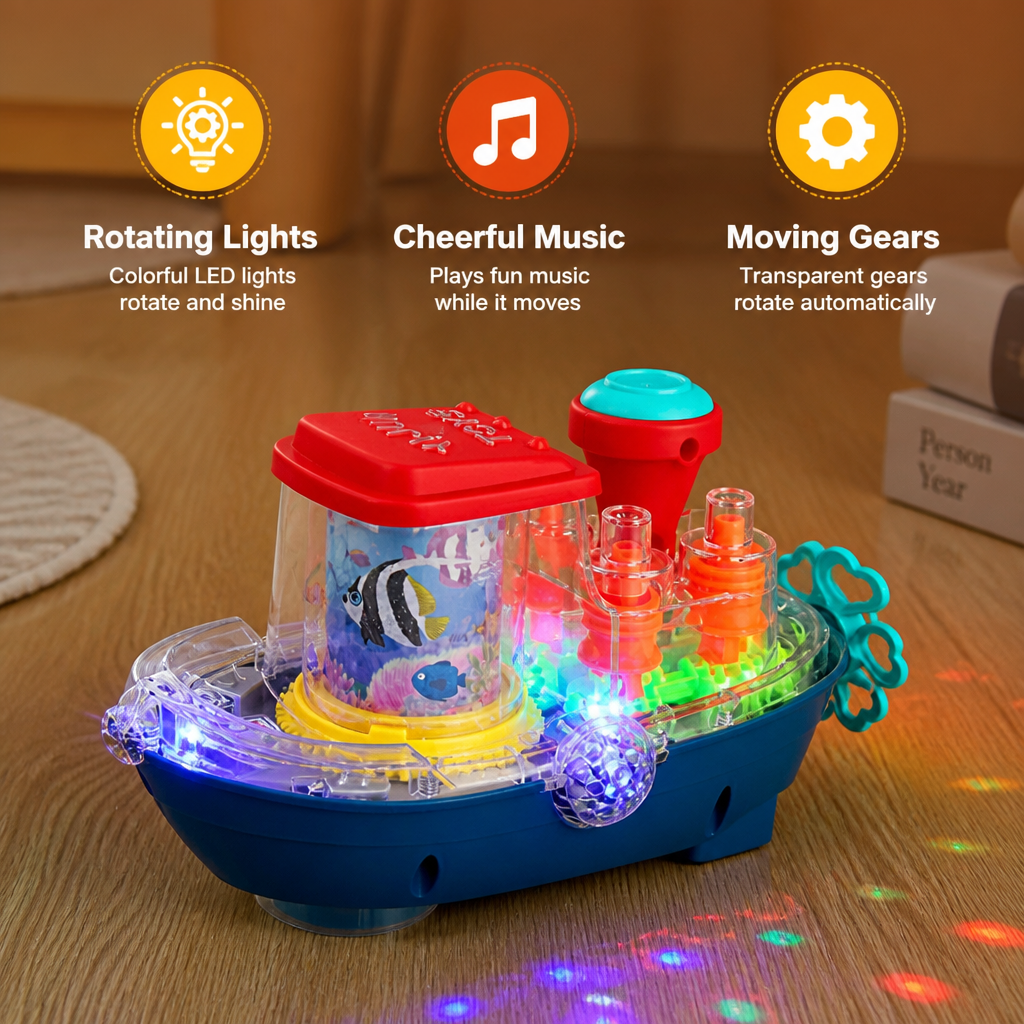 Light-Up Gear Boat – Musical Electric Toy Boat for Kids