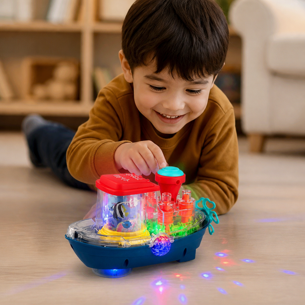 Light-Up Gear Boat – Musical Electric Toy Boat for Kids