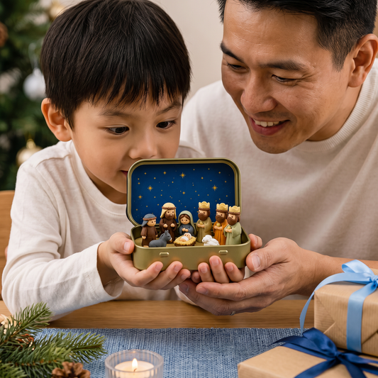 Mini Christmas Nativity Scene in a Box – Hand-Painted Nativity Figure Set