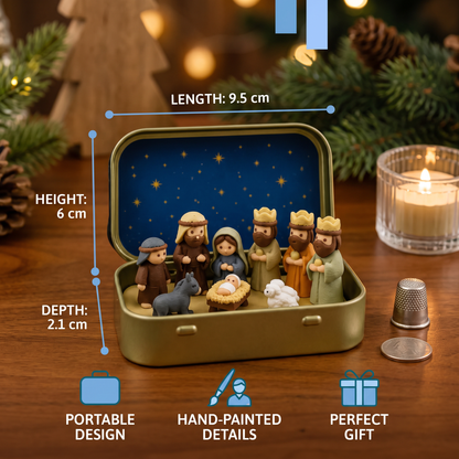 Mini Christmas Nativity Scene in a Box – Hand-Painted Nativity Figure Set