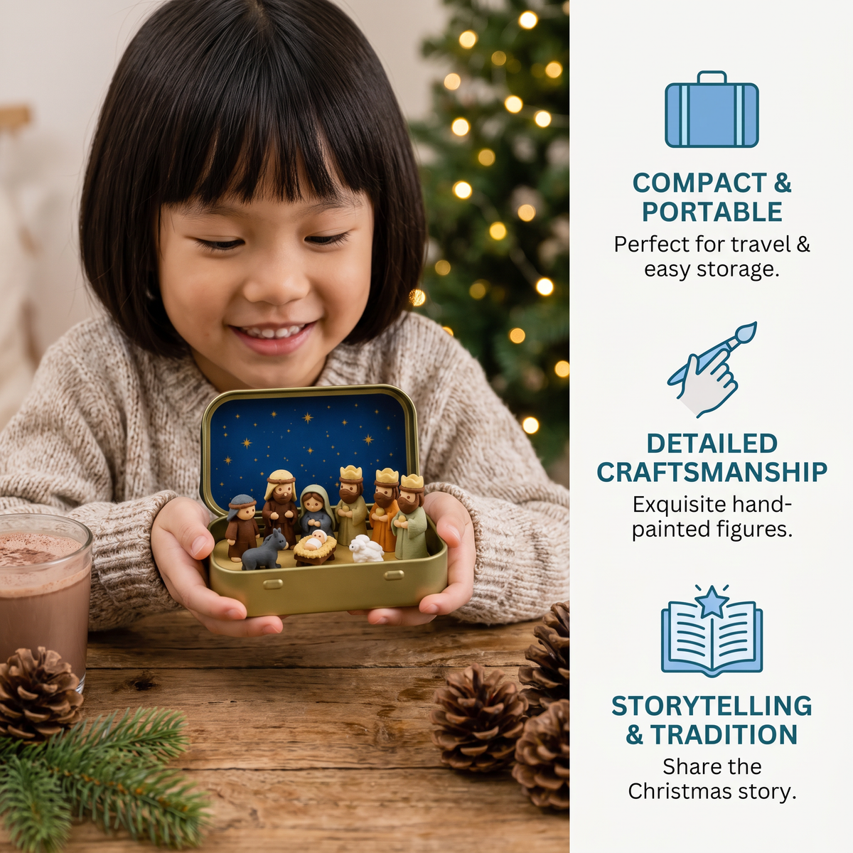 Mini Christmas Nativity Scene in a Box – Hand-Painted Nativity Figure Set