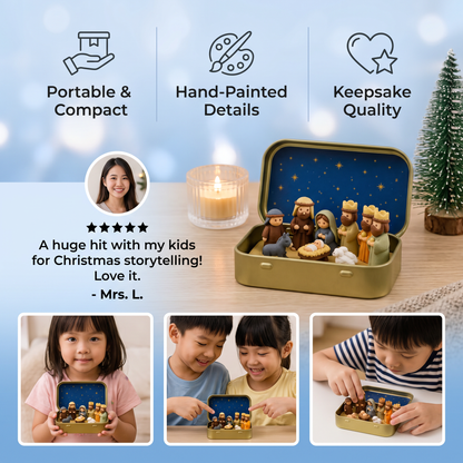 Mini Christmas Nativity Scene in a Box – Hand-Painted Nativity Figure Set