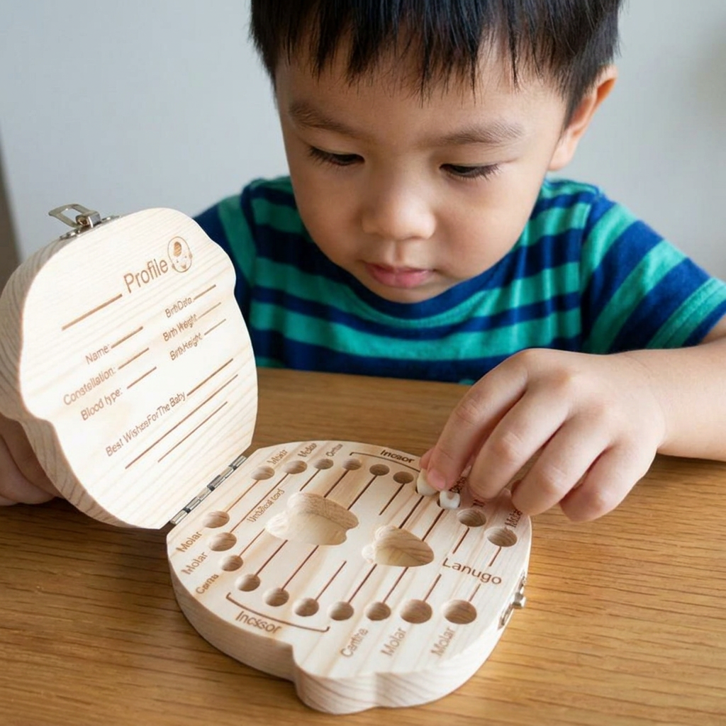 Wooden Baby Tooth Box – Kids Milk Teeth Storage & Keepsake Organizer