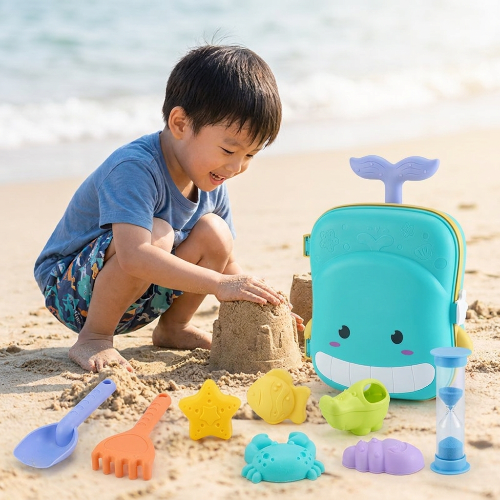 Kids Beach Toy Suitcase with Sand Tools and Hourglass
