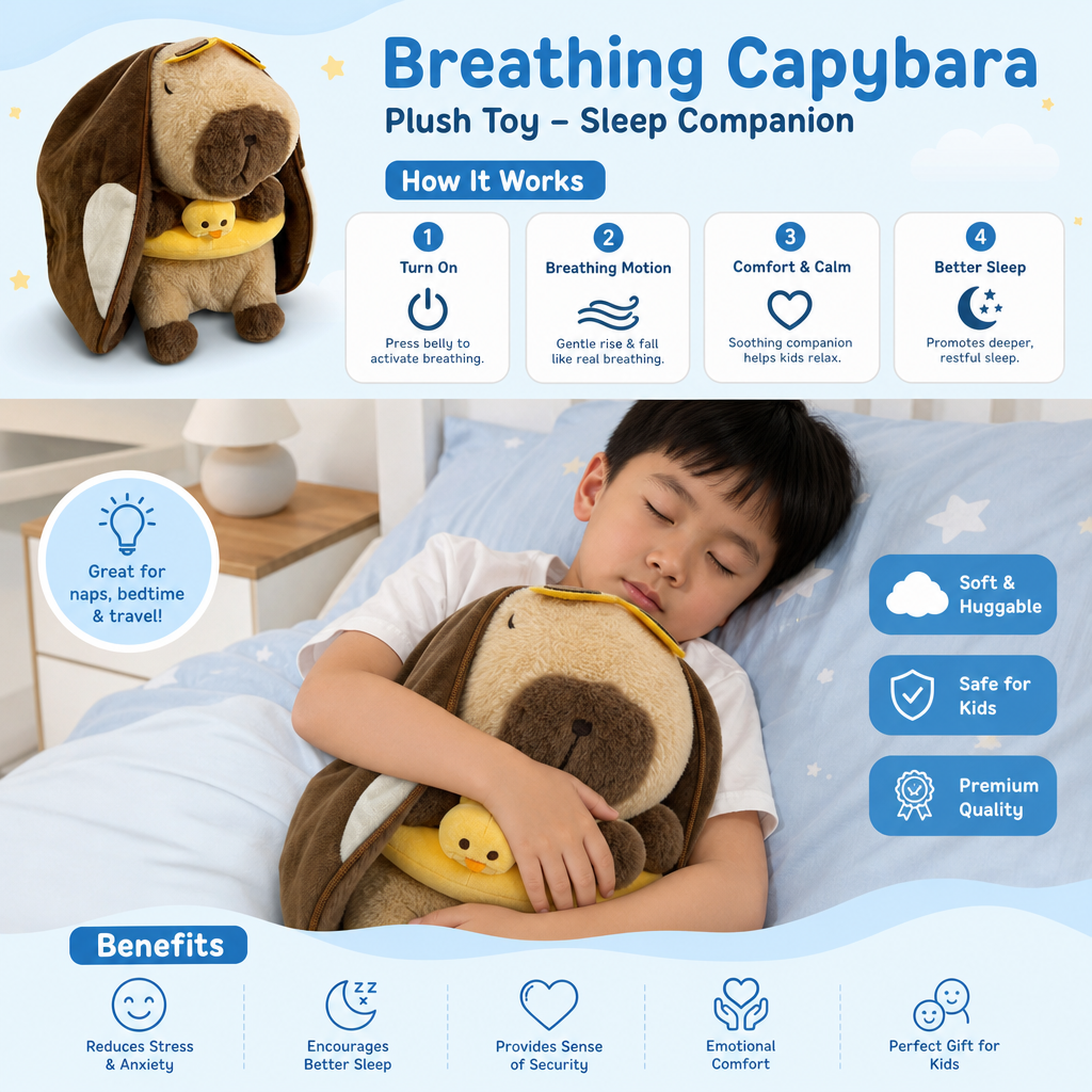 Breathing Capybara Plush Toy – Soft & Cuddly Sleep Companion
