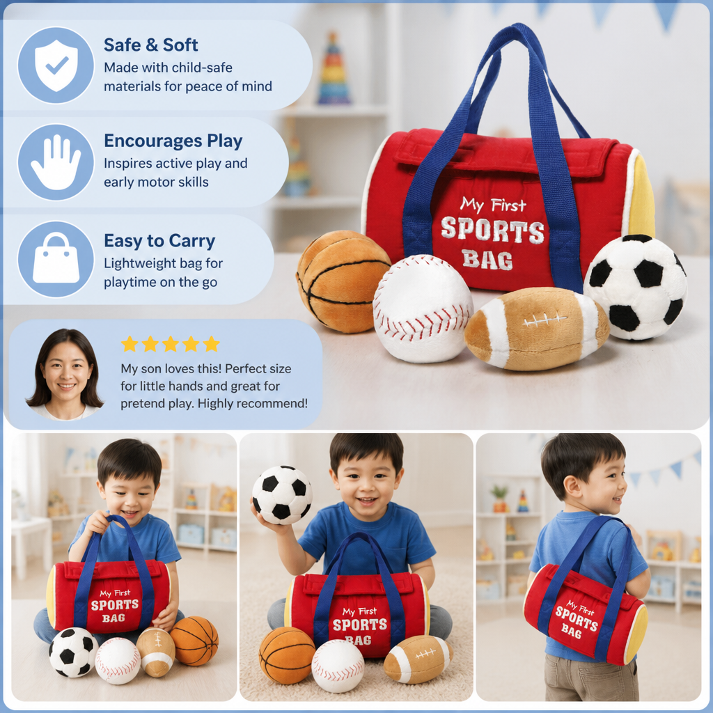 My First Sports Plush Bag – Soft Baby Play Set