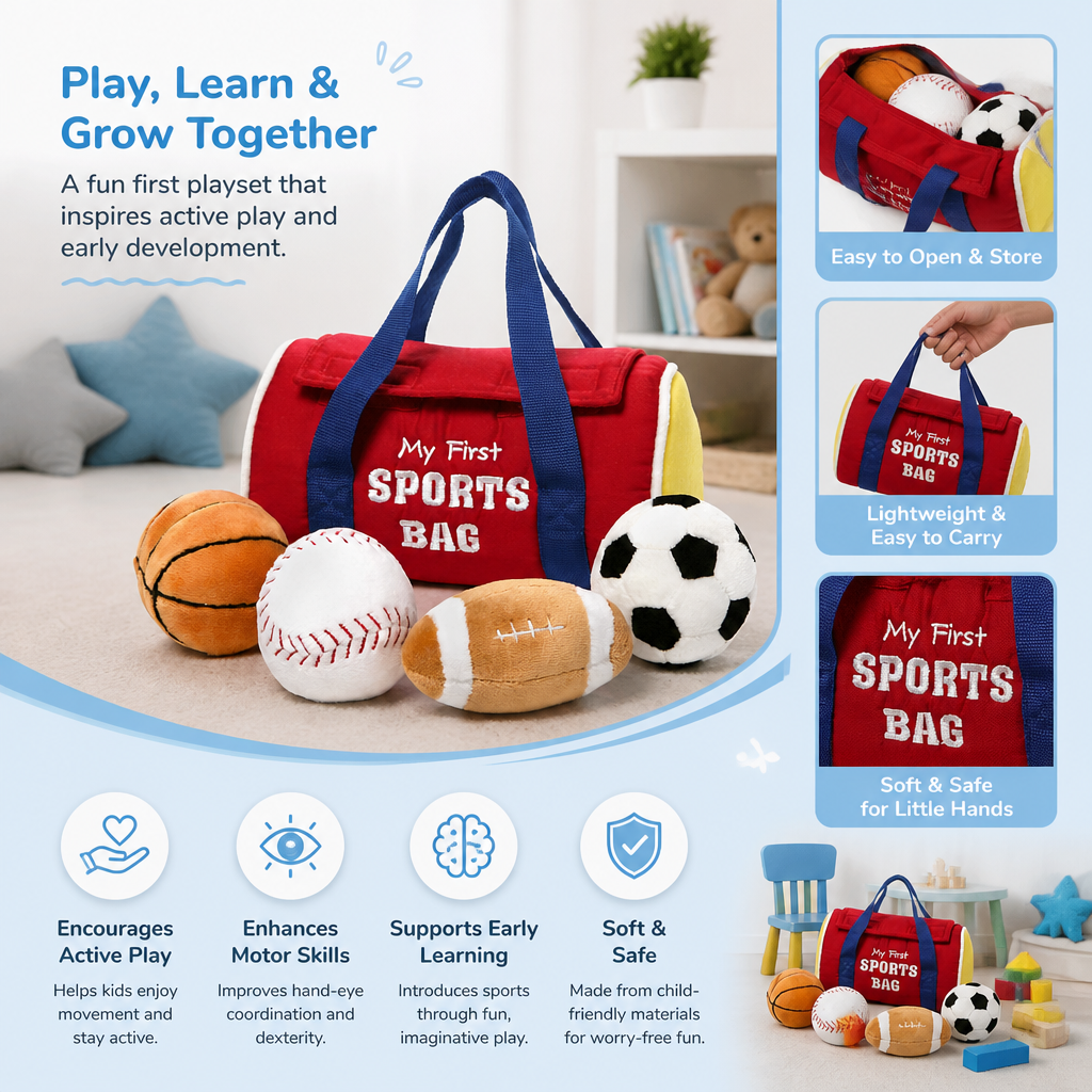My First Sports Plush Bag – Soft Baby Play Set
