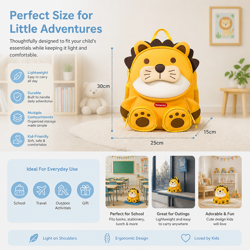 Kids Cartoon Animal Backpack – Lightweight Multi-Pocket School Bag
