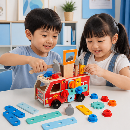 Montessori Wooden Firefighter Tool Box & Building Set