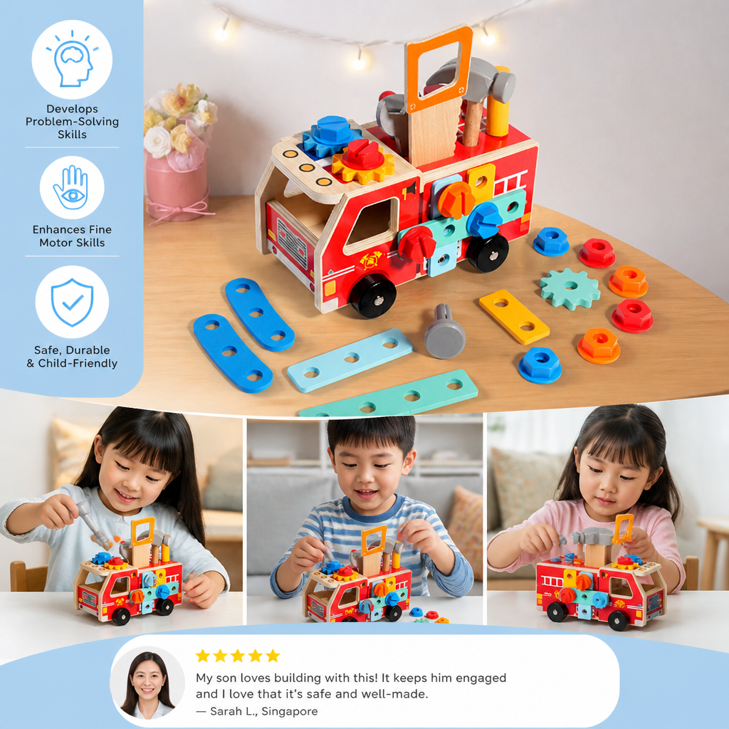 Montessori Wooden Firefighter Tool Box & Building Set