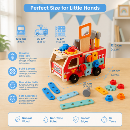 Montessori Wooden Firefighter Tool Box & Building Set