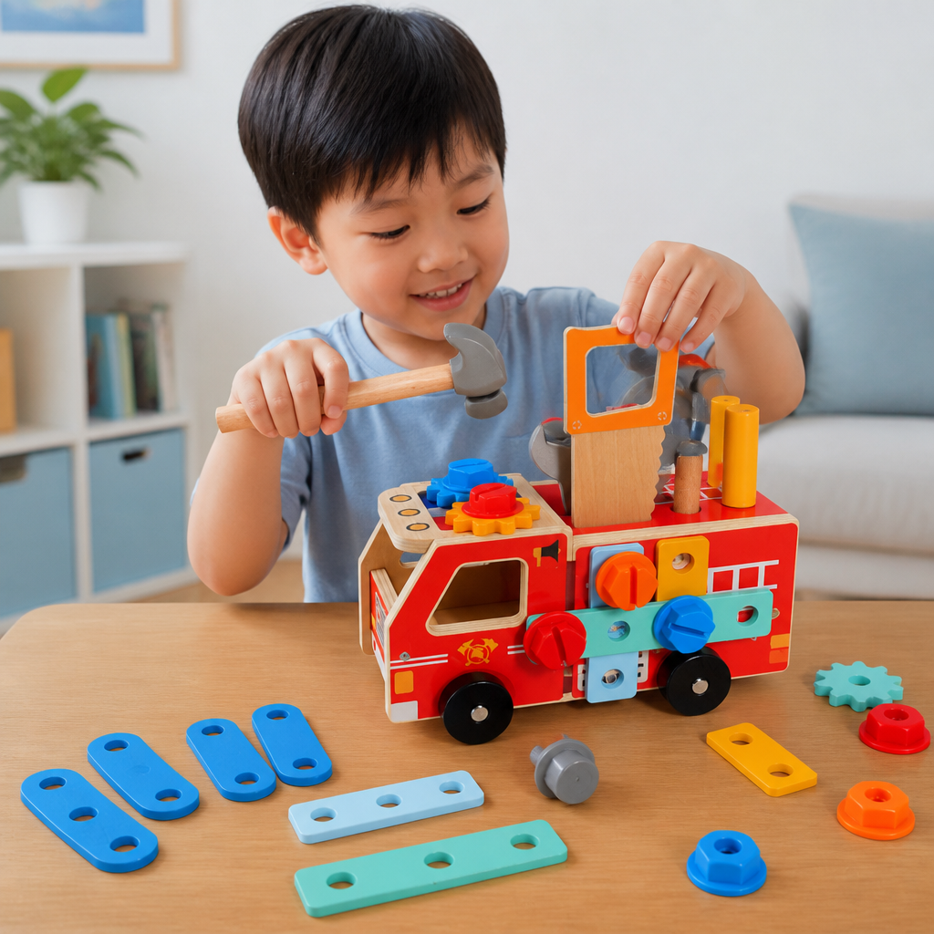 Montessori Wooden Firefighter Tool Box & Building Set