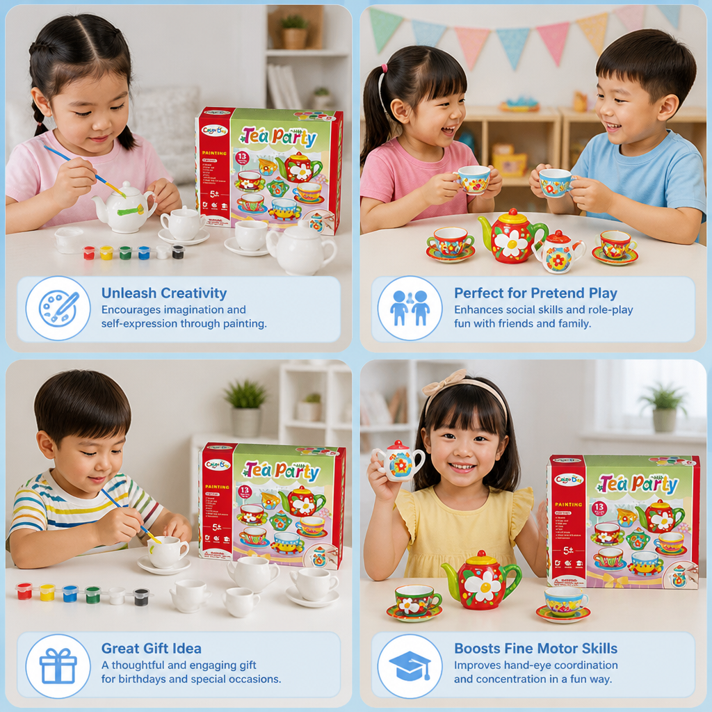 DIY Ceramic Tea Set Painting Kit for Kids
