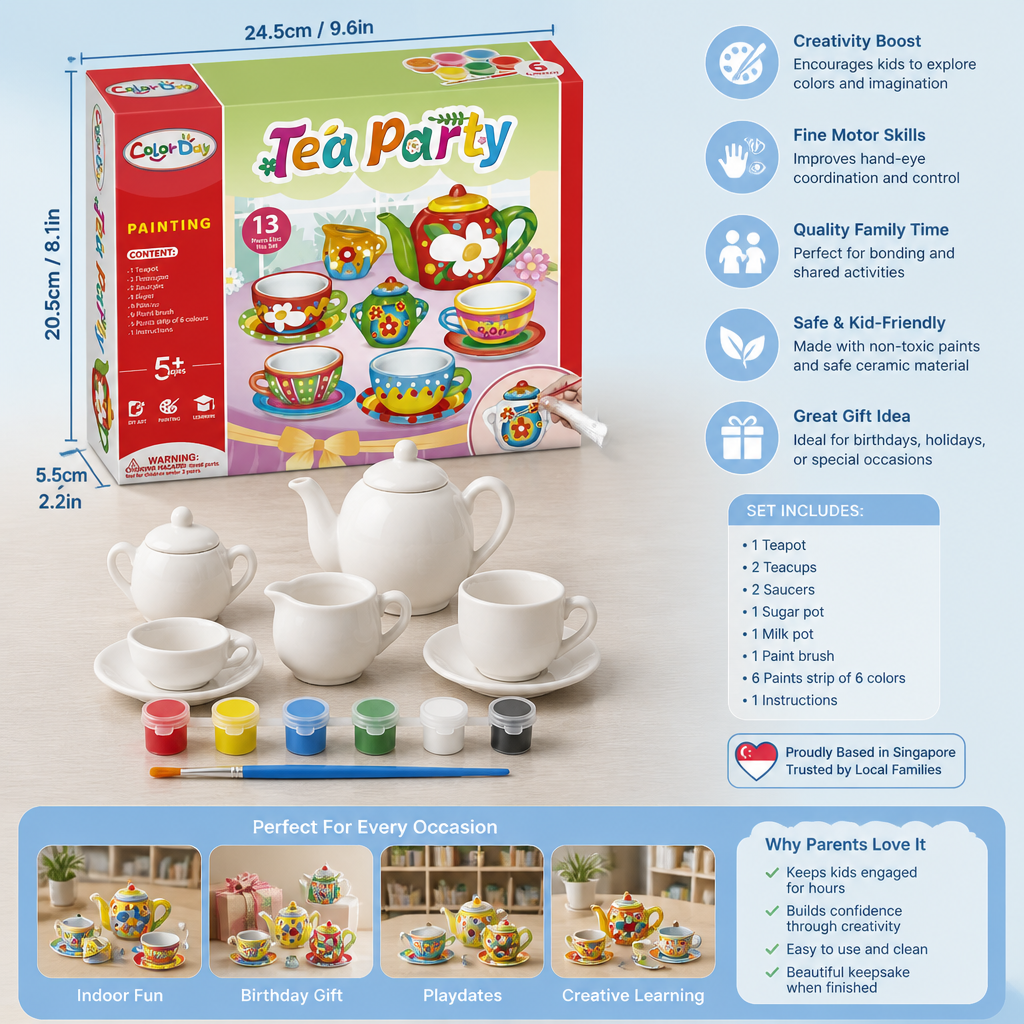 DIY Ceramic Tea Set Painting Kit for Kids
