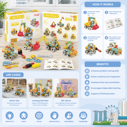 9-in-1 STEM Construction Vehicle Building Kit
