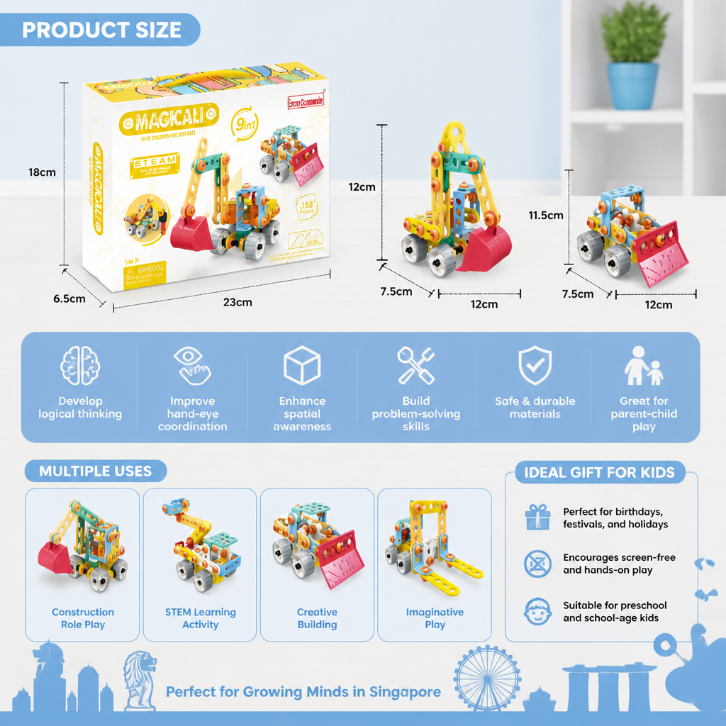 9-in-1 STEM Construction Vehicle Building Kit