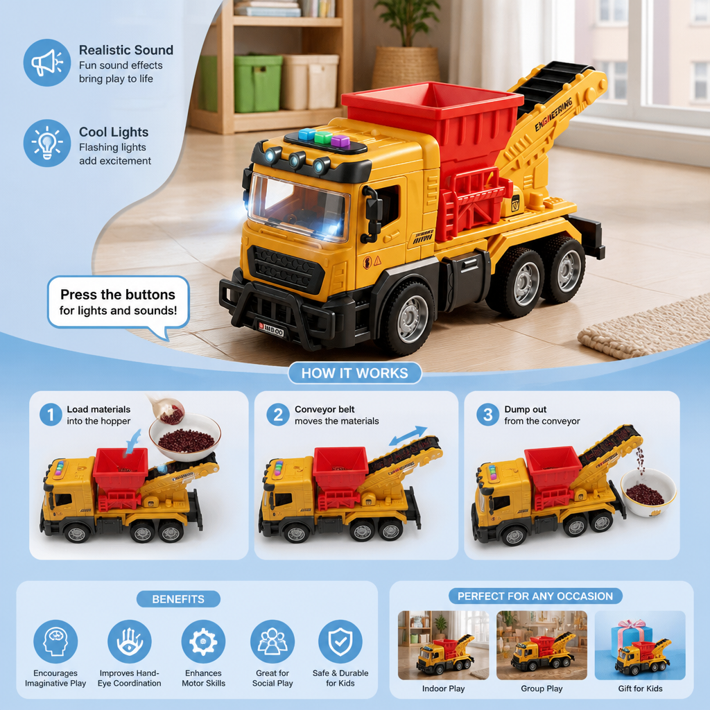 Construction Dump Truck Toy with Lights & Sounds
