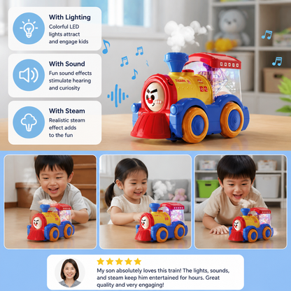 Transforming Train Toy with Steam, Lights & Music