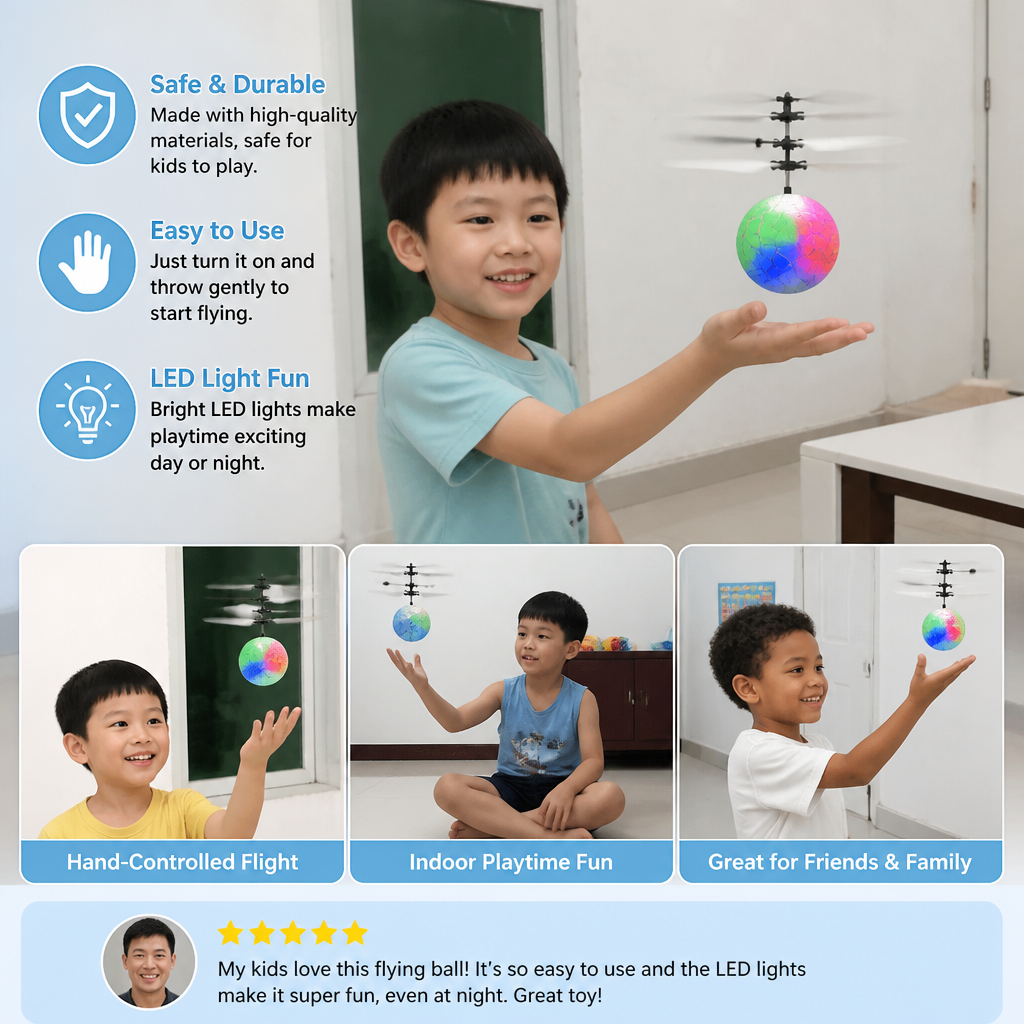 Hand-Controlled Flying LED Ball Drone for Kids