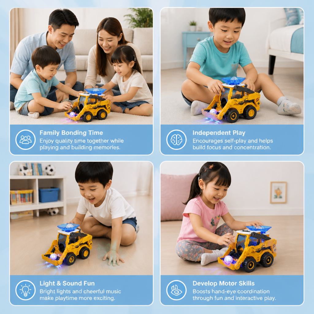 Musical Light-Up Excavator Toy with Continuous Ball Scooping Action