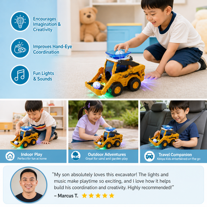 Musical Light-Up Excavator Toy with Continuous Ball Scooping Action