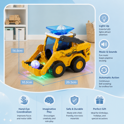 Musical Light-Up Excavator Toy with Continuous Ball Scooping Action