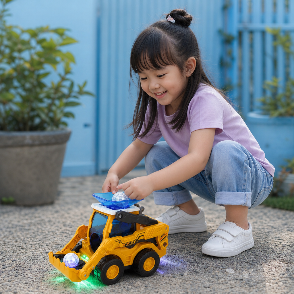 Musical Light-Up Excavator Toy with Continuous Ball Scooping Action