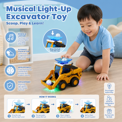 Musical Light-Up Excavator Toy with Continuous Ball Scooping Action