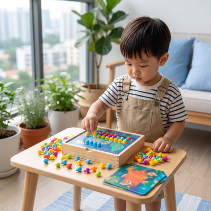 4-in-1 Montessori Wooden Sensory Travel Board with Gears & Colorful Pegs
