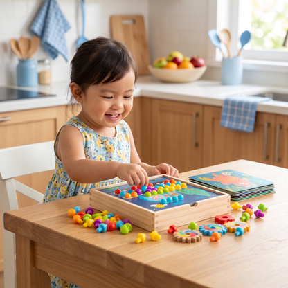 4-in-1 Montessori Wooden Sensory Travel Board with Gears & Colorful Pegs