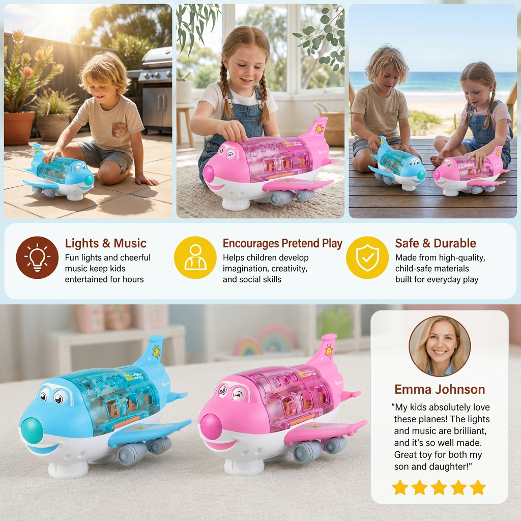 Driving Toy Airplane with Lights and Music