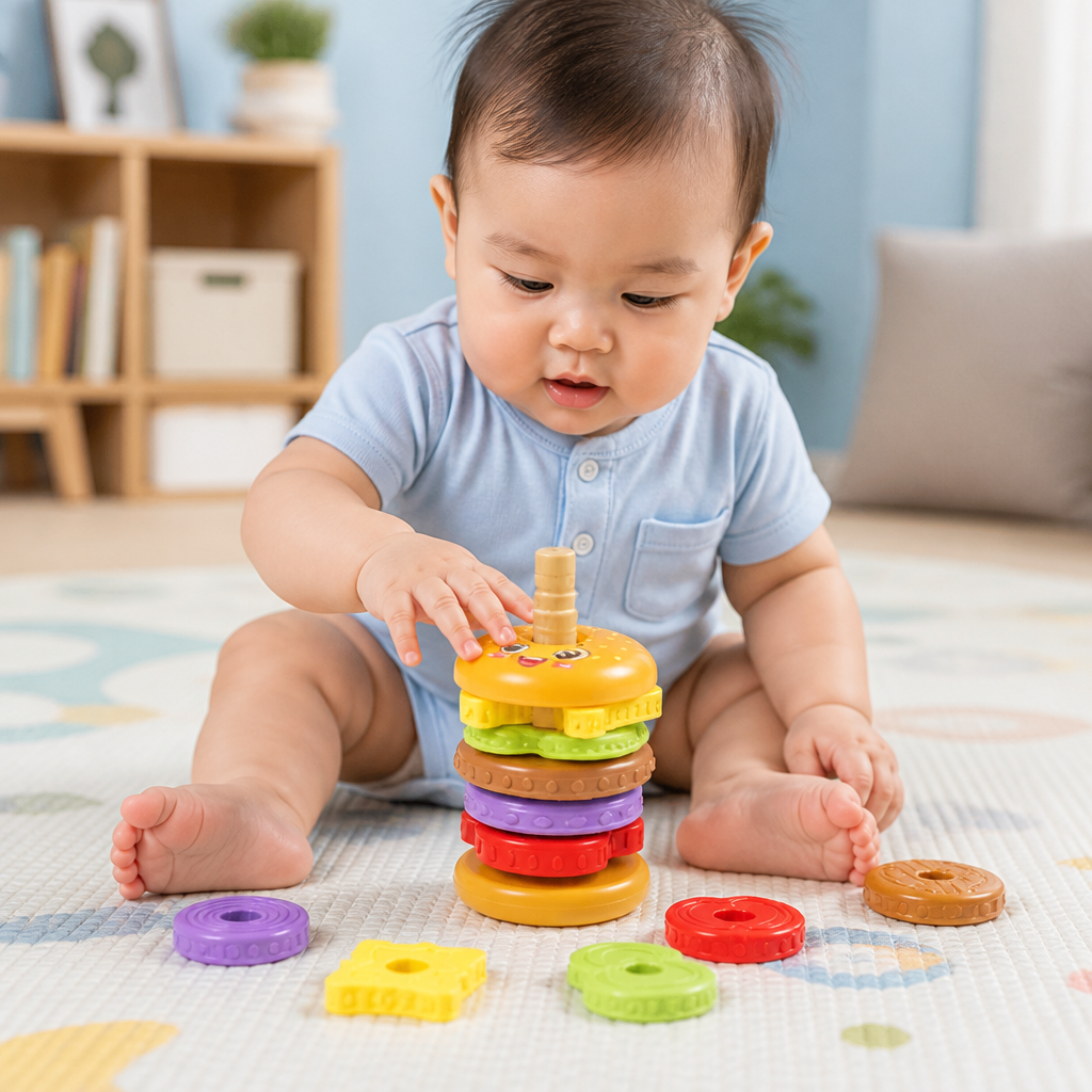 Interactive Rotating Burger Stacking Puzzle