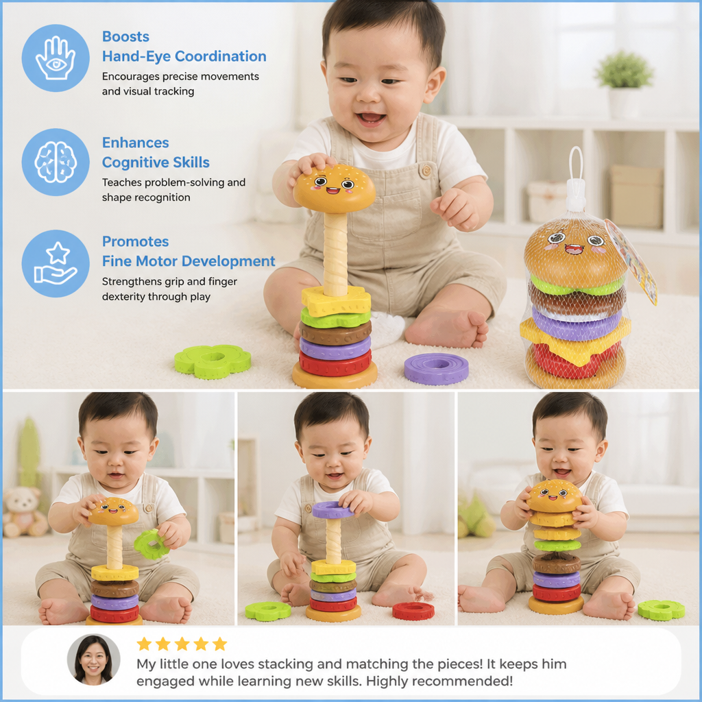 Interactive Rotating Burger Stacking Puzzle