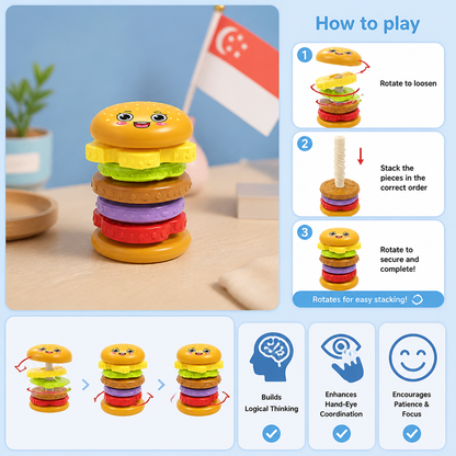 Interactive Rotating Burger Stacking Puzzle