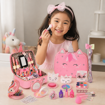 Kids’ Eco-Friendly & Easy-to-Wash Princess Makeup Kit with Cosmetic Bag