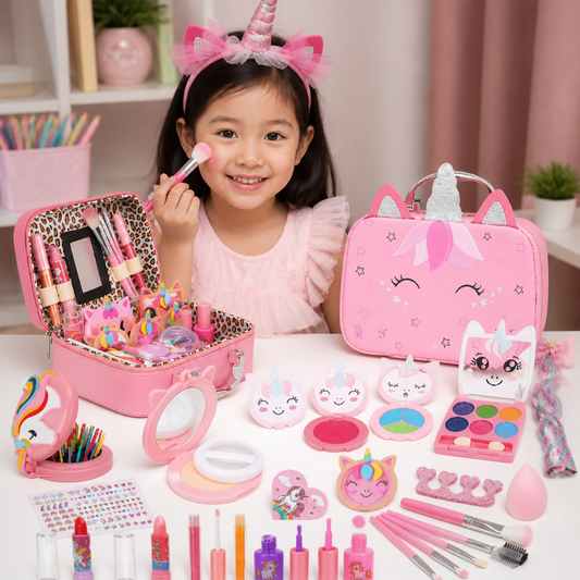 Kids’ Eco-Friendly & Easy-to-Wash Princess Makeup Kit with Cosmetic Bag