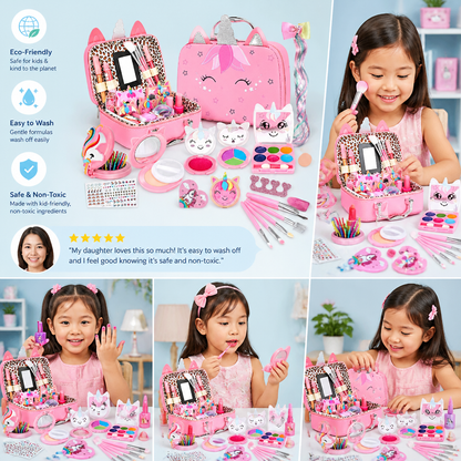Kids’ Eco-Friendly & Easy-to-Wash Princess Makeup Kit with Cosmetic Bag