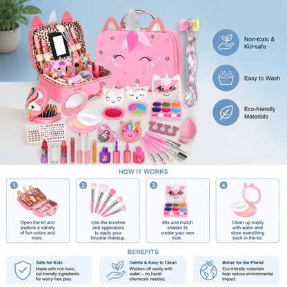 Kids’ Eco-Friendly & Easy-to-Wash Princess Makeup Kit with Cosmetic Bag