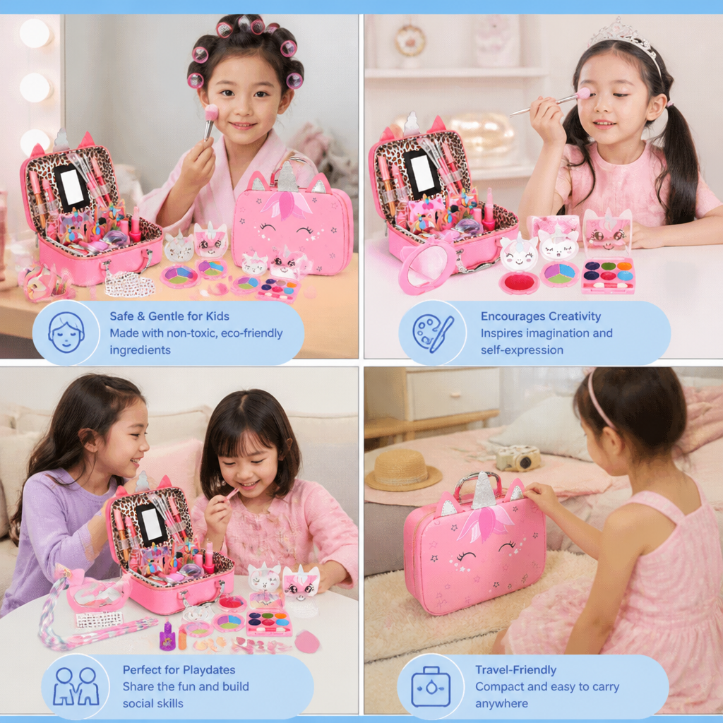 Kids’ Eco-Friendly & Easy-to-Wash Princess Makeup Kit with Cosmetic Bag