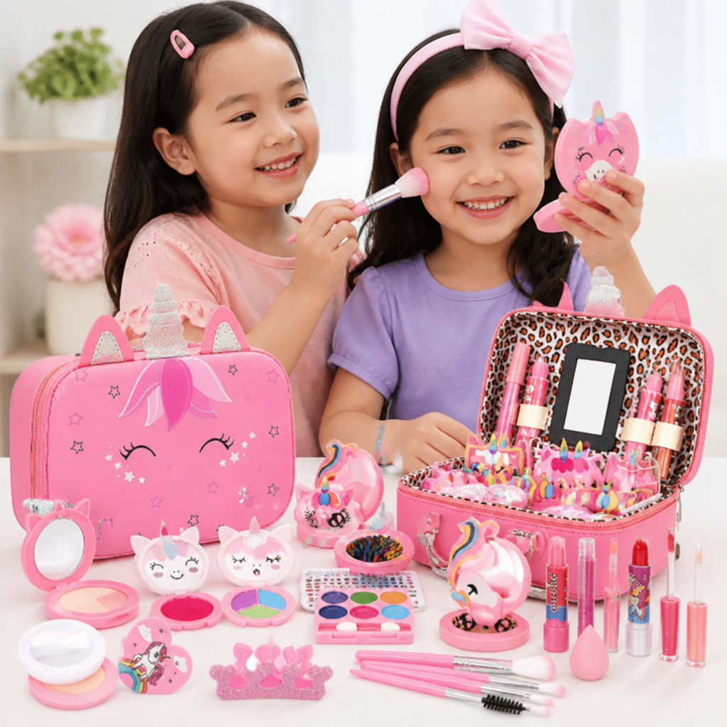Kids’ Eco-Friendly & Easy-to-Wash Princess Makeup Kit with Cosmetic Bag