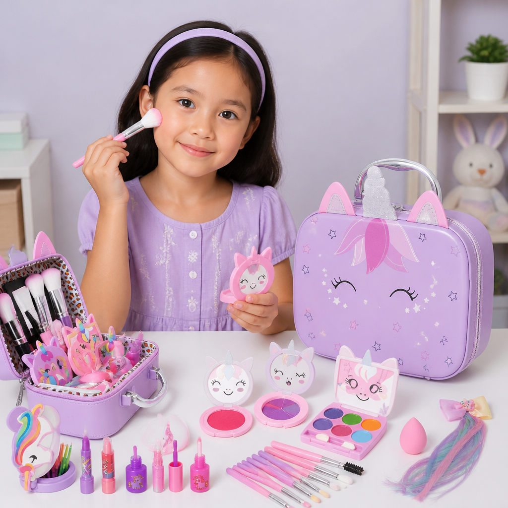 Kids’ Eco-Friendly & Easy-to-Wash Princess Makeup Kit with Cosmetic Bag