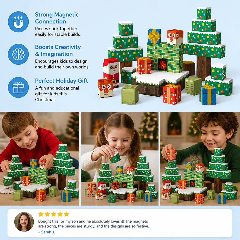 54-Piece Christmas Magnetic Building Blocks Set for Kids