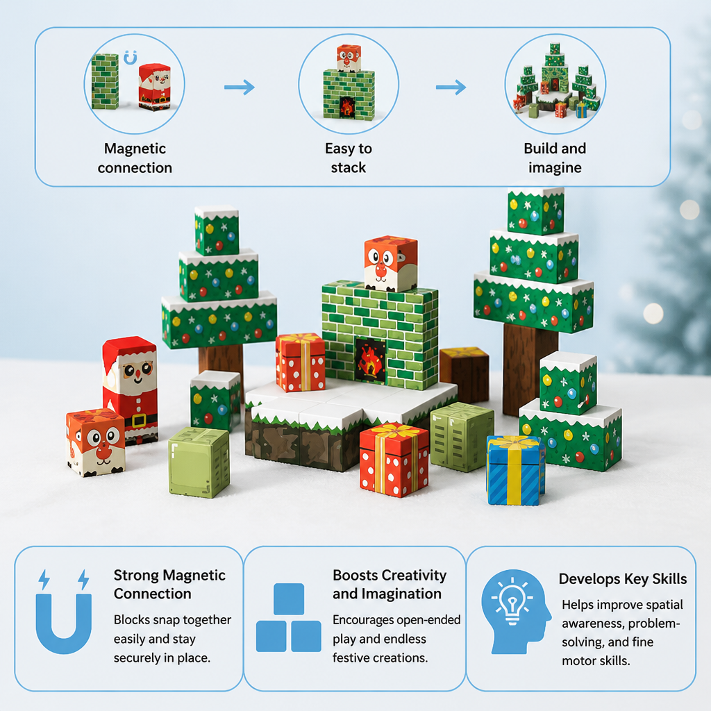54-Piece Christmas Magnetic Building Blocks Set for Kids